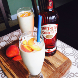 Caramelised Peach Milkshakes with Southern Comfort