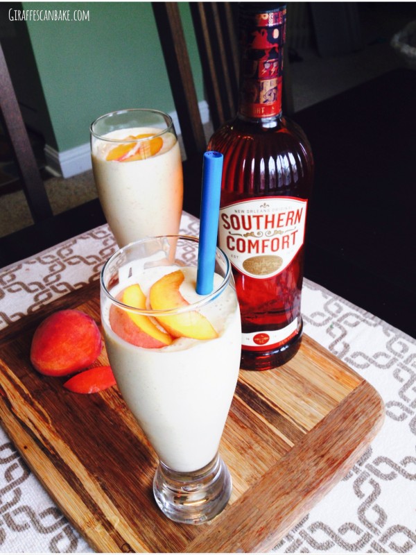 boozy peach milkshakes with caramelised peaches and southern comfort
