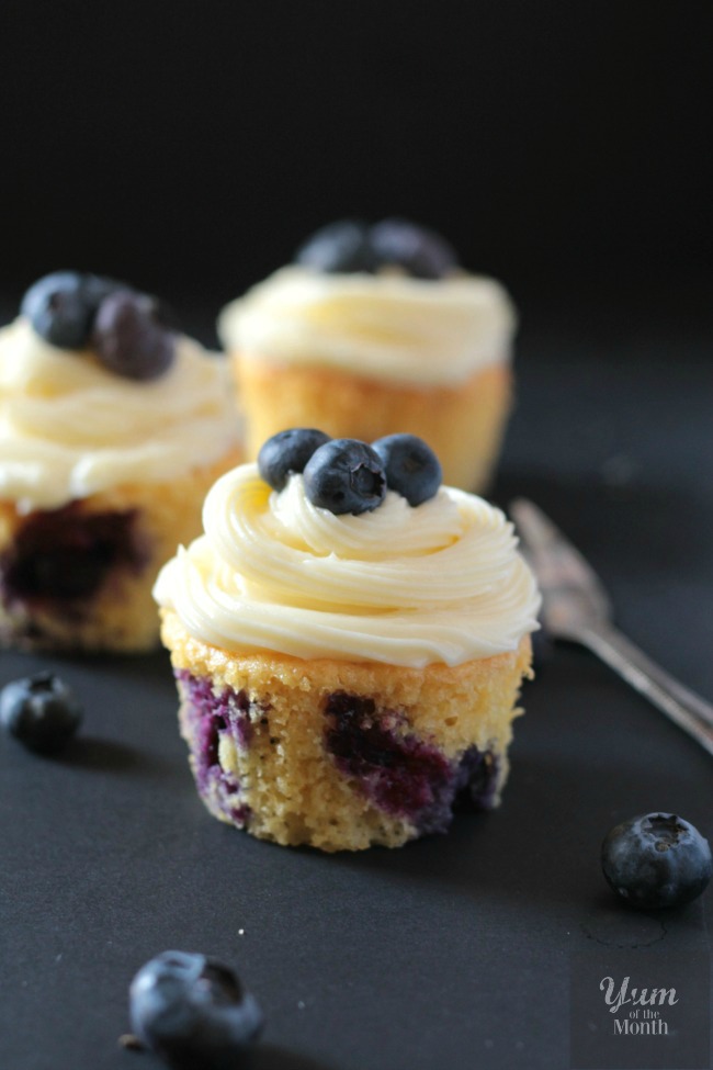 Blueberry Cupcakes with Lemon Cream Cheese Frosting from I Knead to Eat