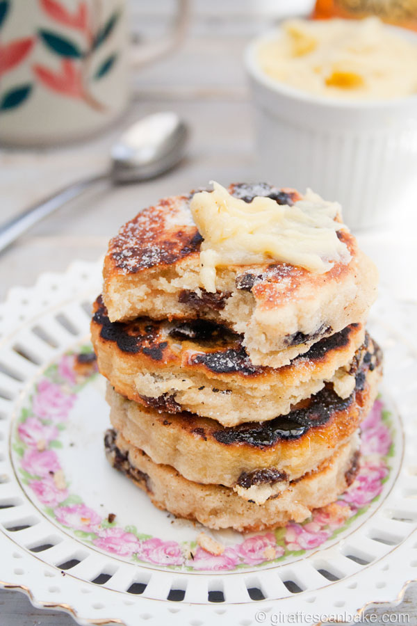 Lemon Welsh Cakes with Honey Ginger Whipped Butter - a traditional Welsh tea time treat. Delicious little cakes filled with raisins and cooked on a griddle. Take an untraditional turn by adding a touch of lemon, and serve warm with Honey Ginger Whipped Butter