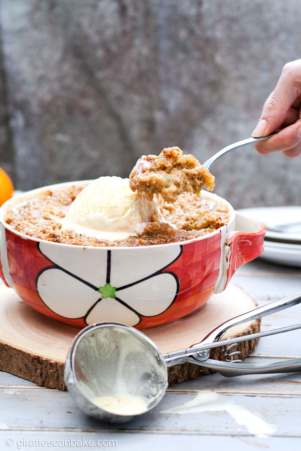 Rhubarb and Apricot Crumble - a really easy summer dessert, with tangy rhubarb, sweet apricots and a crunchy, buttery crumble topping. All the flavours of summer, with a comforting satisfaction. 