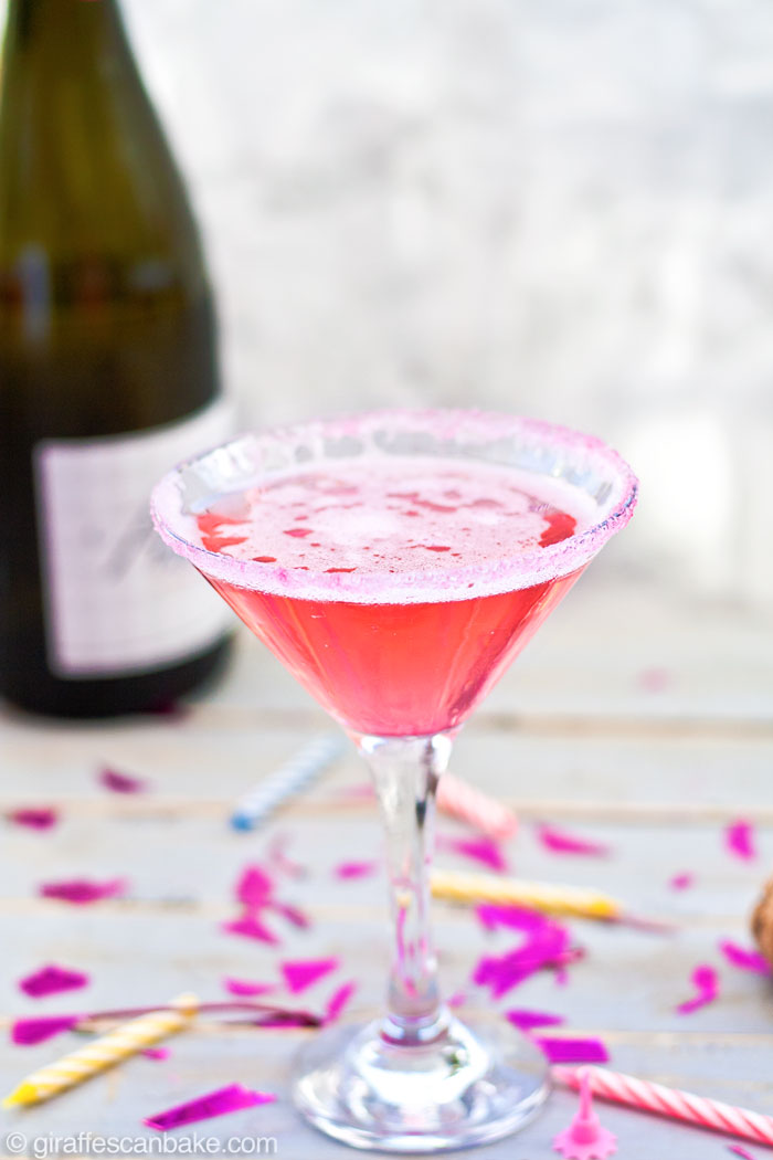 The Rory Cocktail is a very pink drink, made from pineapple vodka, grenadine and champagne or prosecco, served in a martini glass with a pink sugar rim! A really fun, easy and yummy cocktail to celebrate the return of Gilmore Girls with cocktails and girl power!!