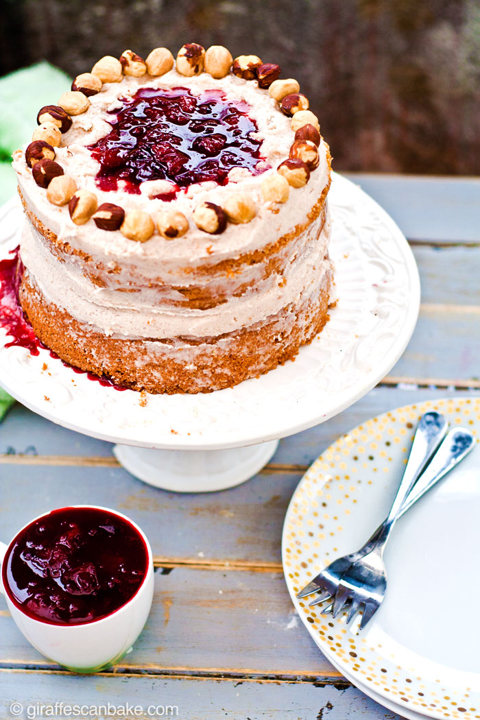 Plum and Hazelnut Cake - A deliciously tempting mini 6" cake that is naturally gluten and dairy free! Moist hazelnut cake with plum filling and dairy free cinnamon frosting. It's delicious and easy to make, with no oil needed!