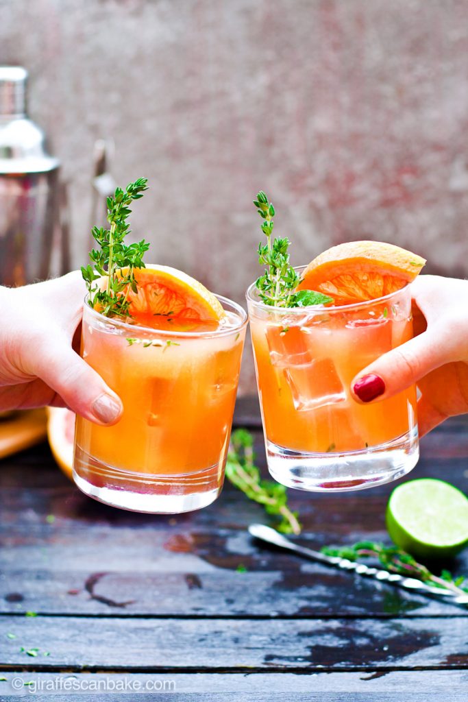 Grapefruit and Thyme Bourbon Smash Cocktail