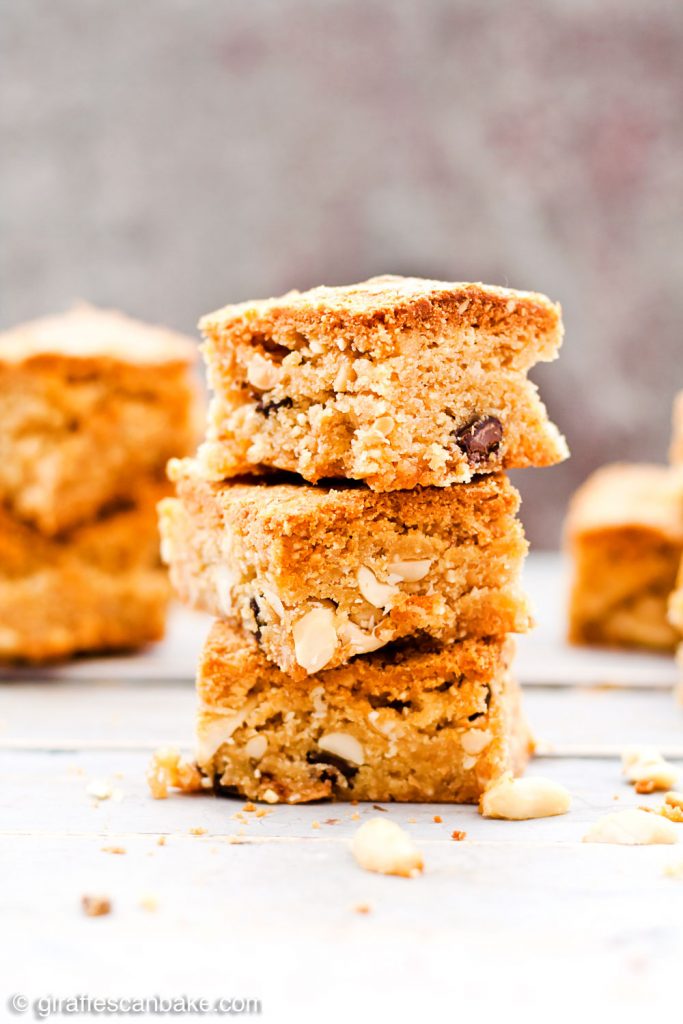 Gluten Free Triple Peanut Blondies Chewy, moist and packed full of